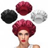 3pcs Bonnet Satin Cheveux Nuit Bonnet de Nuit pour Dormir Soin des Cheveux Lavage du Visage Soin de la Peau Masque Spa Femmes