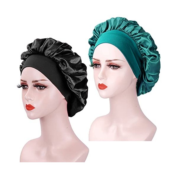 2 Pieces Bonnet Soie Cheveux Nuit, Bonnet en Satin pour Femme, Bonnet en Satin à Bande Élastique Douce, Bonnet de Nuit en Soi