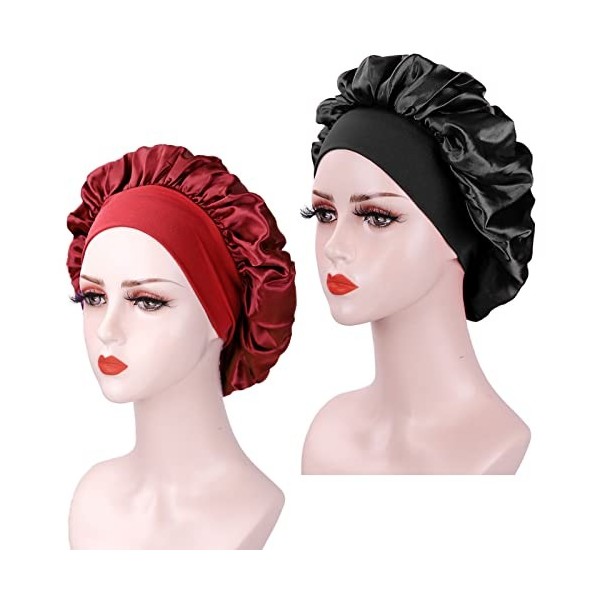 2 Pieces Bonnet Soie Cheveux Nuit, Bonnet en Satin pour Femme, Bonnet en Satin à Bande Élastique Douce, Bonnet de Nuit en Soi