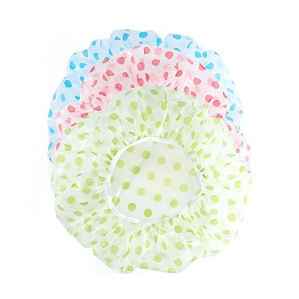 3 Pieces Bonnet de Douche Imperméable, Élastiques Réutilisables Bonnet de Bain, Grand Accessoire Cheveux Douche pour Dames Fe