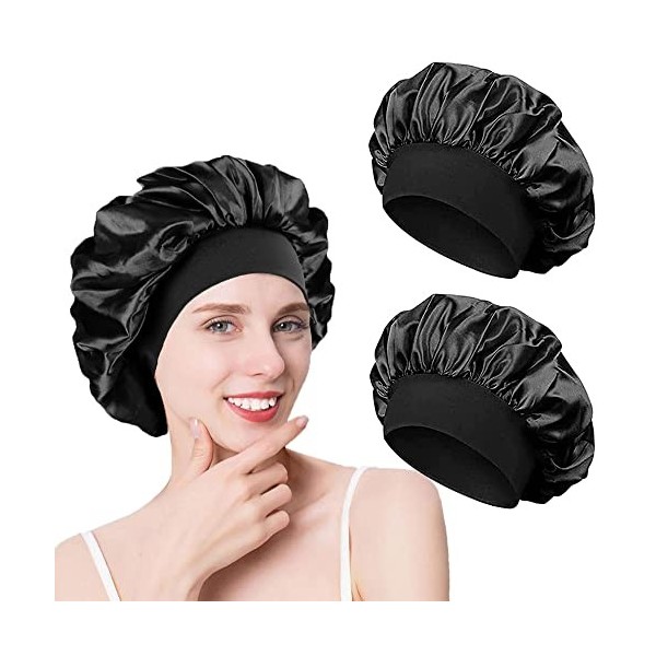 2 Pièces Bonnet Satin Cheveux Nuit, Bonnet de Soie Cheveux Nuit, Bonnet de Nuit en Satin, Bonnet en Satin pour Cheveux Nuit, 