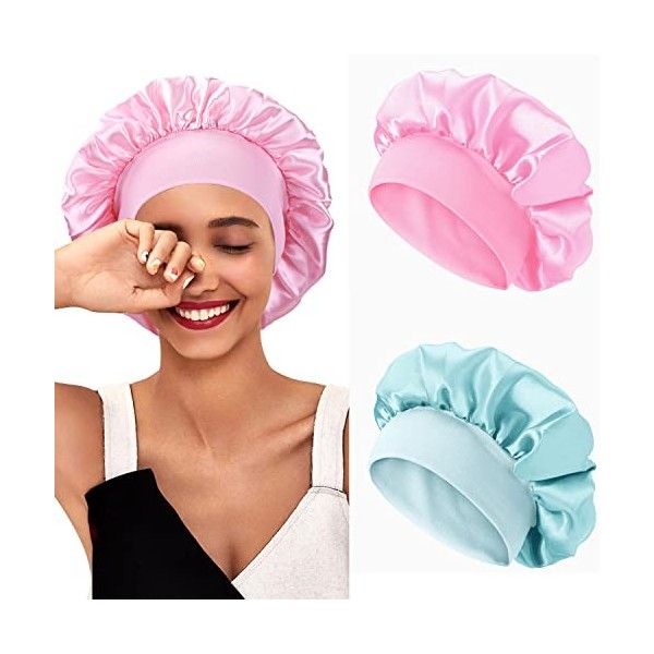 2 Pièces Bonnet Satin Cheveux Nuit, Bonnet de Soie Cheveux Nuit, Bonnet de Nuit en Satin, Bonnet en Satin pour Cheveux Nuit, 