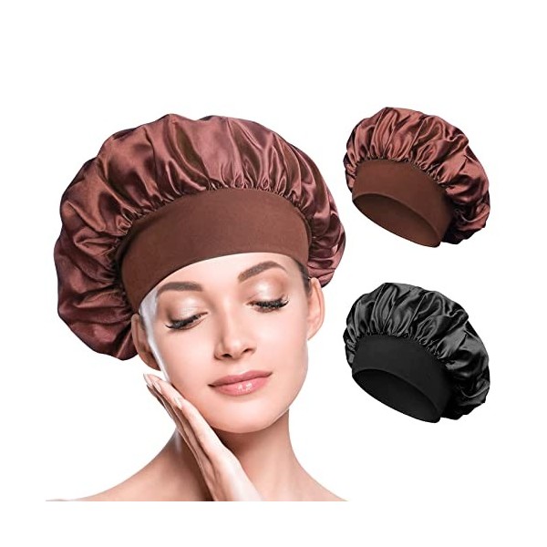 2 PCS Bonnet Satin Cheveux Nuit, Bonnet Satin, Bonnet Soie Cheveux Nuit, Élastique Réutilisable Bonnet De Nuit En Satin pour 