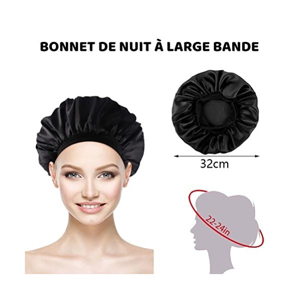 Bonnet Satin Cheveux Nuit, Bonnet Soie Cheveux Nuit en Satin à Large Band Élastique Bonnets de Nuit Doux pour Cheveux Longs C