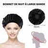 Bonnet Satin Cheveux Nuit, Bonnet Soie Cheveux Nuit en Satin à Large Band Élastique Bonnets de Nuit Doux pour Cheveux Longs C