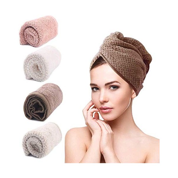 mreechan Cheveux Serviette, 4 pièces Cheveux Séchage Serviettes,Serviette Microfibre Cheveux pour Cheveux Turban avec Bouton 