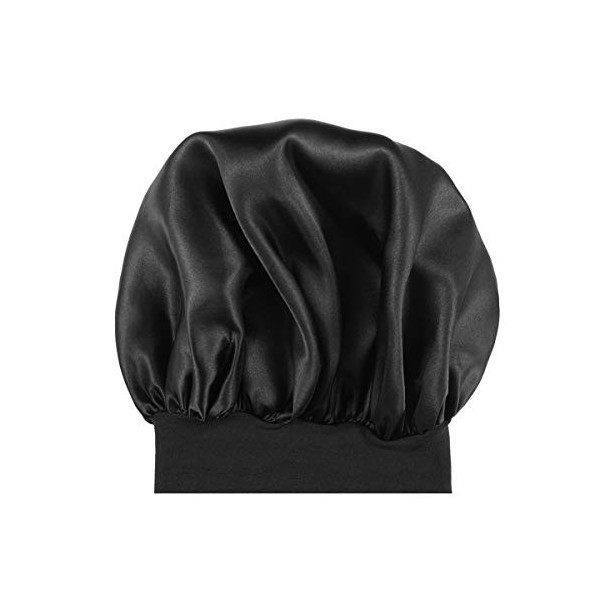 Milisten Bonnet de nuit en satin élastique à large bande Noir