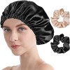 1 Pcs Bonnet de Nuit Satin, Chapeau Sommeil Élastique Réutilisable Capuchon pour Soin des Cheveux Femme Adapté Cheveux Longs,