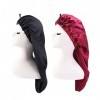 Lot de 2 bonnets longs en satin respirant en soie afro - Bonnet de sommeil en satin - Réglable - Bonnet de nuit - Rouge - Noi