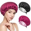 2 Pièces Bonnet Satin Cheveux Nuit, Bonnet de Sommeil Réglable avec Cordon, Couche Double Bonnet en Soie Bonnet de Douche pou