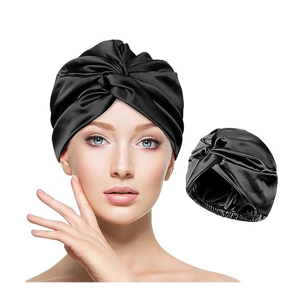 Kiiwah Bonnet Satin Cheveux Pour Nuit, Bonnet en Soie pour Cheveux Nuit, Chapeau Sommeil Élastique et Respirant pour Femmes P