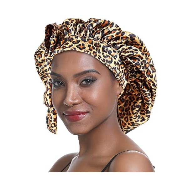 SENGTERM Bonnet de Nuit en Soie Femme aux Cheveux Bonnet en Satin Bonnet de Nuit Large Bande Soyeuse élastique à Double Couch