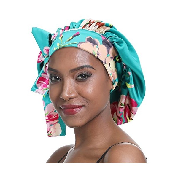 SENGTERM Bonnet de Nuit en Soie Femme aux Cheveux Bonnet en Satin Bonnet de Nuit Large Bande Soyeuse élastique à Double Couch