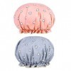 2PCS Bonnets de Douche, Chapeau de Douche Réutilisables Charlotte Cheveux Douche Imperméable Double Couche avec des Bandes Él