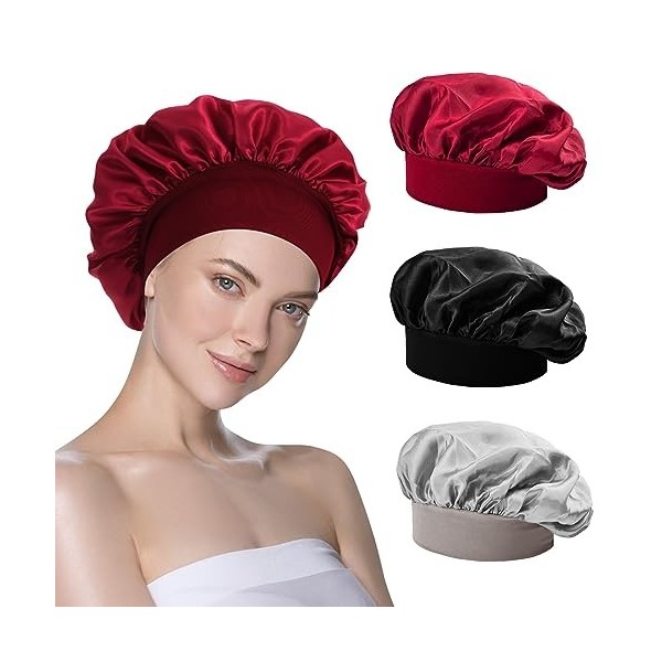 Lot de 2 Élastiques de Protection des Cheveux Réutilisables Bonnet de Nuit,  Bonnet Soie pour les Soins des Cheveux des Femmes pour les Cheveux Longs