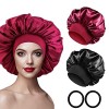 2 Pcs Bonnet Satin Cheveux Nuit avec 2 Élastiques Cheveux, Texturé de Soie, Bonnet de Nuit Femme pour Protection Courts Longs