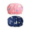 Lot de 2 bonnets de douche double couche avec élastique et motif licorne - Bleu et rose