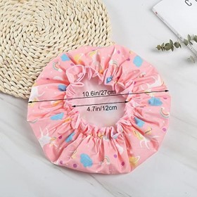 Lot de 2&nbsp;bonnets de douche double couche avec élastique et motif licorne - Bleu et rose