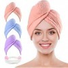 atopo 3 Pcs Serviette Cheveux, Microfibre Serviette pour Cheveux, Serviette Turban, Super Absorbant Cheveux Secs Cap avec Bou