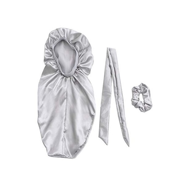 FRCOLOR Bonnet en Satin Extra Long Bonnet de Nuit avec Bande Élastique Douce Bonnet de Couchage avec Chouchous en Satin pour 