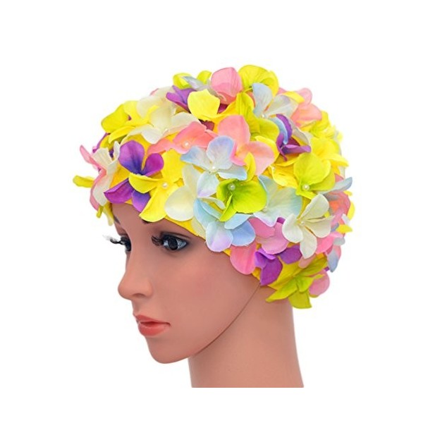 Medifier Bonnet de bain rétro pour femme Motif floral Multicolore