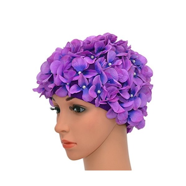 Medifier Bonnet de bain rétro pour femme Motif floral Multicolore