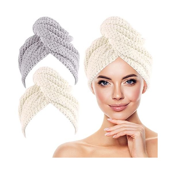 WLLHYF Lot de 2 Serviettes à Cheveux en Microfibre Velours Corail, séchage Rapide, Super absorbantes, séchage des Cheveux, Se