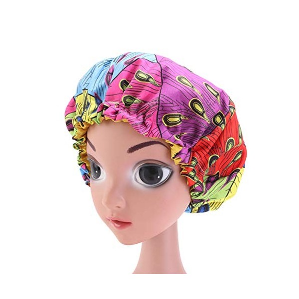 Lurrose 2Pcs Enfants Bonnets en Satin Motif Coloré Bonnet de Nuit Double Couche Chapeaux de Nuit Réglables pour Cheveux Natur