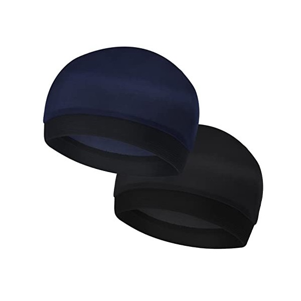 Molain Lot de 2 bonnets ondulés soyeux pour homme - Bonnets de compression, Noir/bleu foncé., M