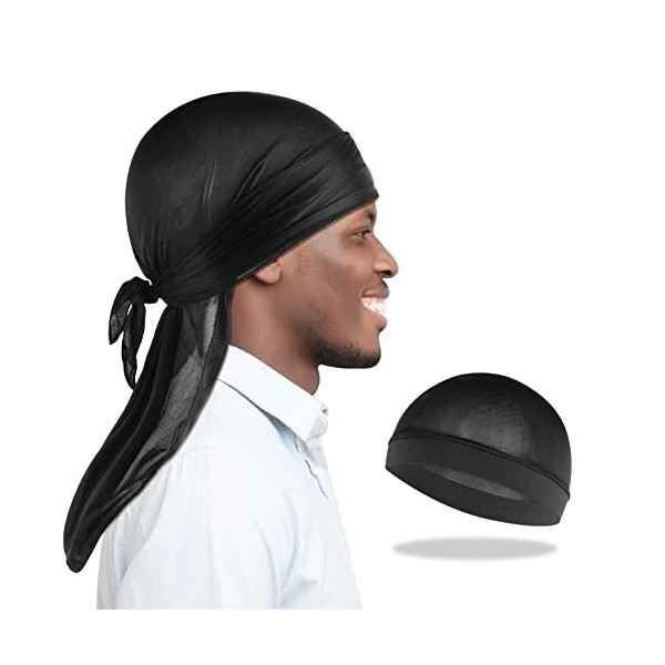 Molain Lot de 2 bonnets ondulés soyeux pour homme - Bonnets de compression, Noir/bleu foncé., M