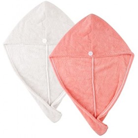 nuoshen 2 Pcs Serviette Microfibre Cheveux, Cheveux Serviette de Séchage pour Cheveux avec Boutons, Super Absorbant Cheveux S