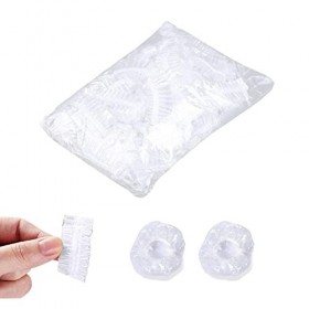 NITAIUN 200 Pièces Protecteurs doreille Jetables Clair Plastique Étanche Protection Cache-Oreilles Élastique pour Teinture C