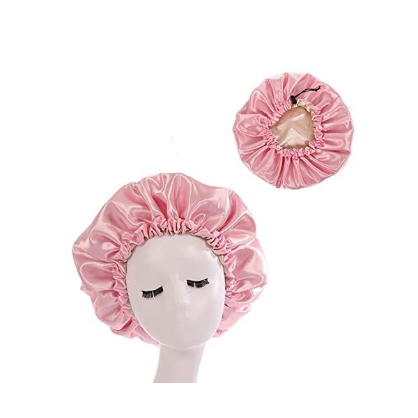 iZhuoKe Bonnet de Nuit Satin Couche Double,Bonnet Satin Cheveux Nuit Bonnet de Sommeil Reglable Bonnet,Adapté Au Sommeil et A