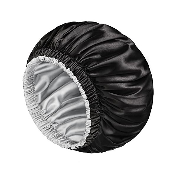 mikimini Bonnet en soie pour dormir, grand bonnet de sommeil, double couche, bonnet de sommeil soyeux, doux, réversible, exte