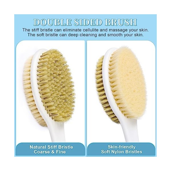 HORJOR Brosse pour le Dos Douche, Brosse Dos Douche Long Manche 44cm, Brosse de Bain pour le Brossage Du Dos Humide ou Sec Br