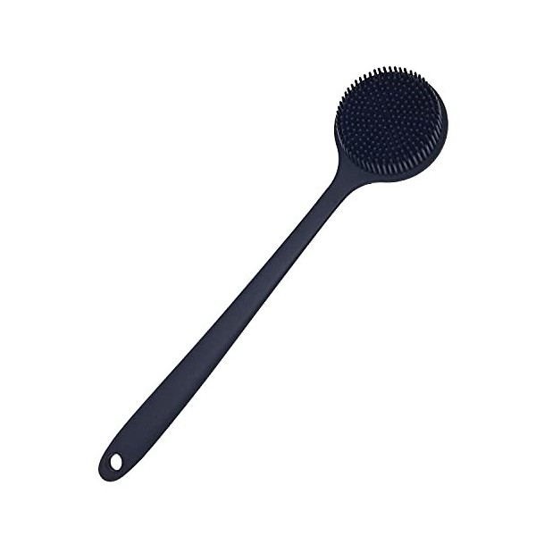 DNC Brosse à dos pour douche en silicone souple avec long manche, sans BPA, hypoallergénique noir 