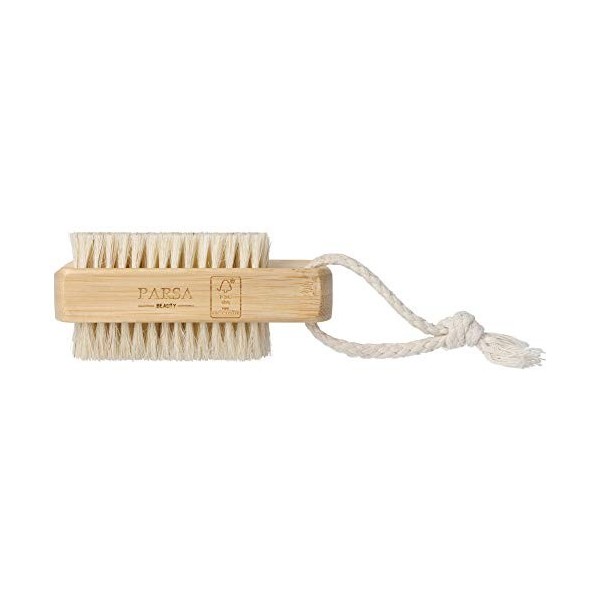 PARSA Beauty Brosse à ongles double face en bois de bambou certifié FSC® avec boucle pratique pour salle de bain, toilettes, 