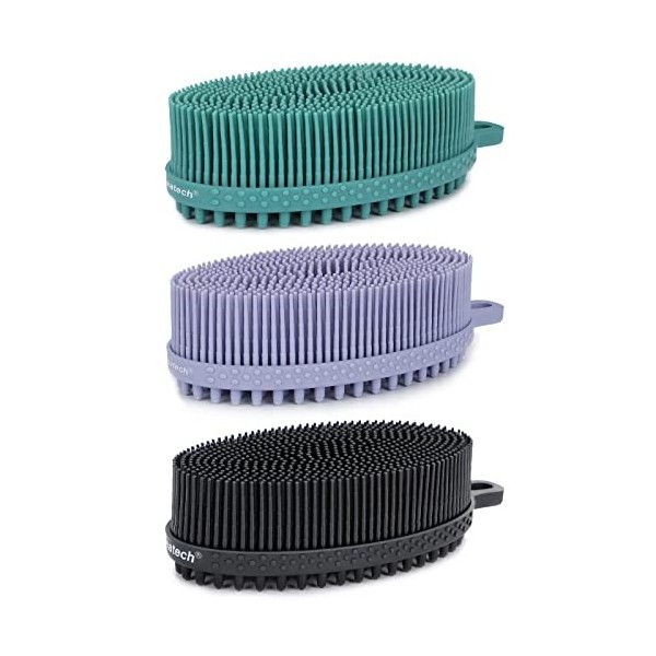 FReatech Brosse pour Corps avec Peigne en Silicone à 2 Faces pour Bain & Douche, Nettoyage Efficace et Massage Fin, Exfoliati