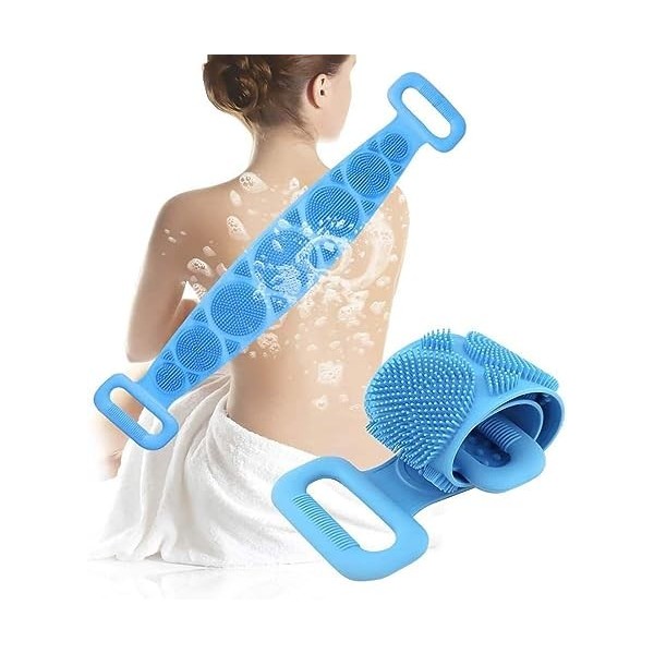 PARENCE - Brosse de Bain Double Face en Silicone pour le Coprs/Double Poignées, Extensible, Exfolient, Nettoyage en Profondeu