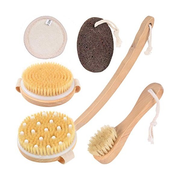 MUOIVG Brosse de douche tavec poils doux et raides, peau exfoliante et gommage doux, En Soies Poils Naturels De Sanglier Bros