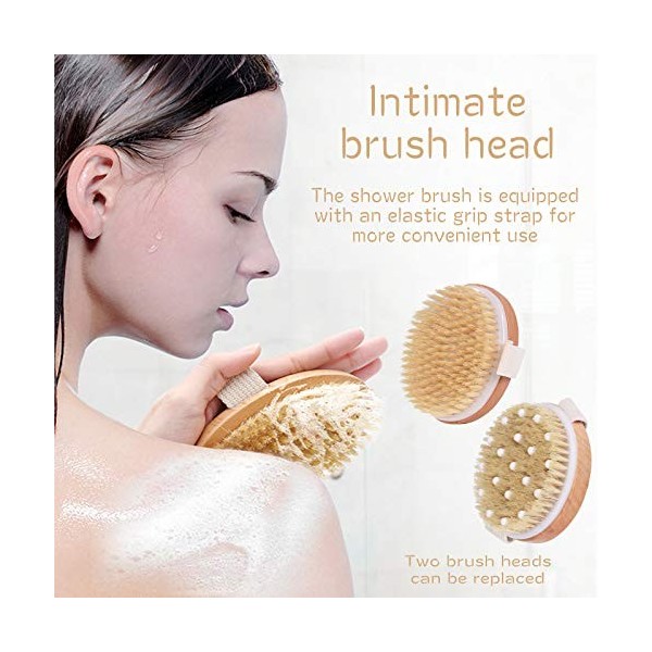 MUOIVG Brosse de douche tavec poils doux et raides, peau exfoliante et gommage doux, En Soies Poils Naturels De Sanglier Bros