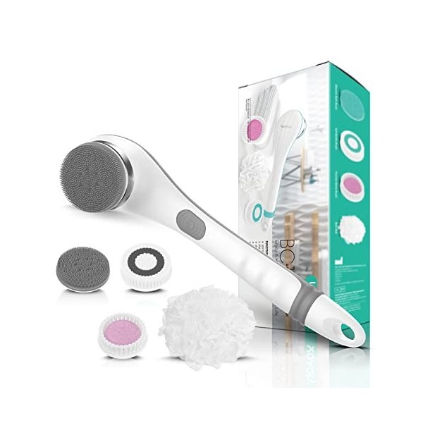 VOYOR 4 en 1 Brosse Dos Douche Brosse pour Le Dos Électrique Brosse Douche pour Le Dos avec Manche Long pour Femme Homme Exfo