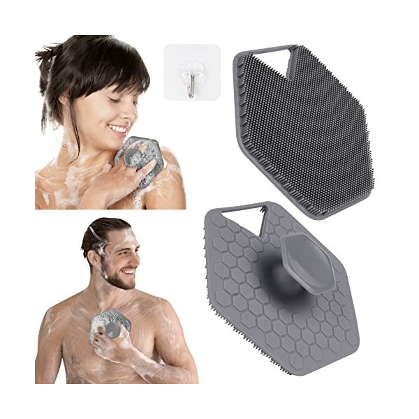 URAQT Brosse pour le corps en silicone, Brosse visage manuelle silicone et Brosse exfoliante, Brosse de bain cuir chevelu beb