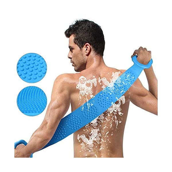 URAQT Brosse de Bain, 73cm Longueur Brosse Arrière en Silicone Brosse Silicone Pour Dos Double Face, Brosse pour Le Dos de la