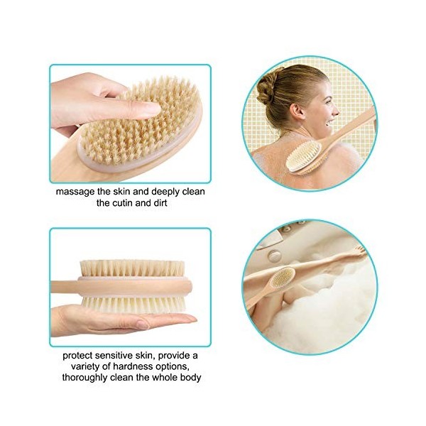 Onlylove Brosse de corps pour brossage humide ou sec avec long manche en bois