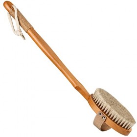 Brosse à dos avec long manche en poils doux naturels pour le dos et la douche pour exfolier le brossage humide ou sec