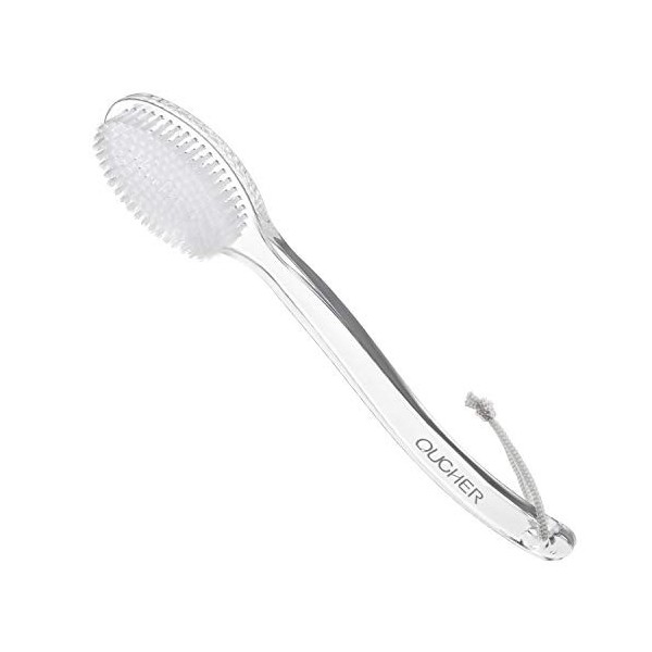 QUCHER Brosse de douche confortable à long manche avec brosse en nylon doux pour hommes et femmes manche transparent 