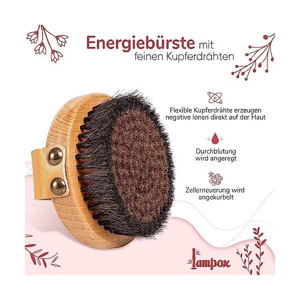 lampox Brosse corporelle avec fils de cuivre fins, brosse en cuivre, brosse sèche, brosse de bain, brosse énergétique avec cu