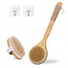 Brosse de bain pour le corps pour le brossage à sec ou humide, lot de 2 avec 2 crochets muraux, poils naturels, brosse pour l