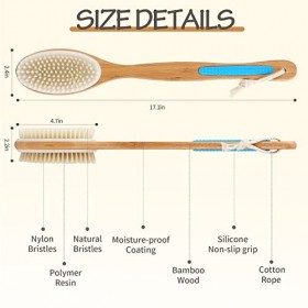 Jekayla Back Scrubber avec manche long, exfoliant pour le corps, brosse de douche pour humide ou sec, exfoliant pour le corps